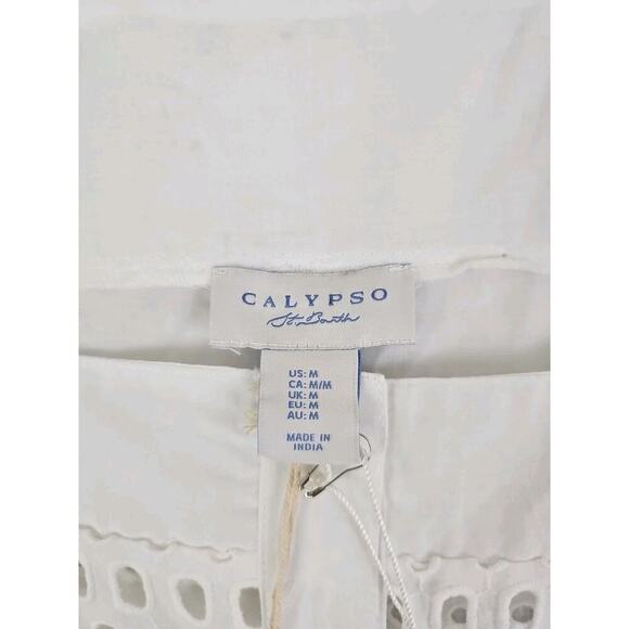 Calypso~Woman Size M~White 100 % Cotton Button-Up Shirt Blouse Shirt Sleeve NWT. - Picture 2 of 15